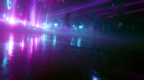 A fast-paced, high-saturation 16:9 electronic dance film trailer scene. A dynamic dancer performing fluid voguing and popping moves inside a…